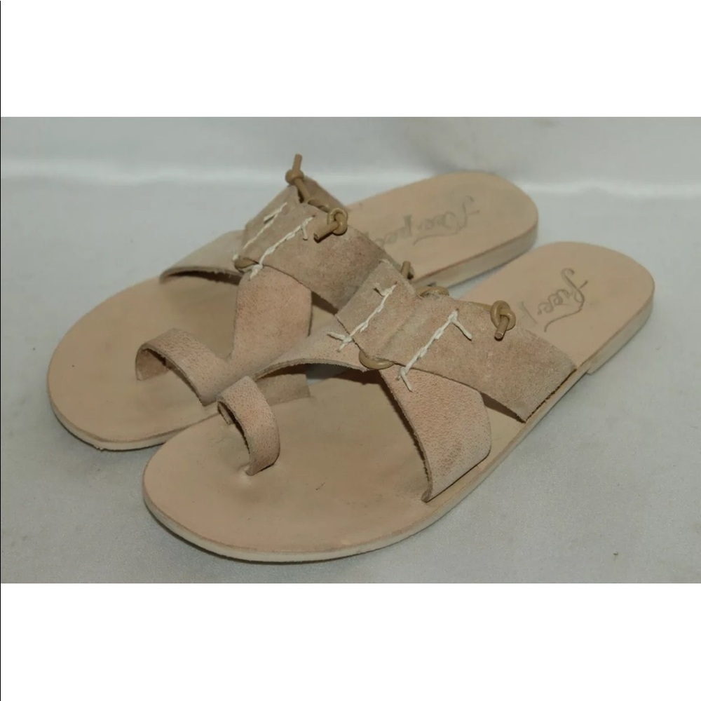 Free People Beige Suede Toe-Loop Slide Sandals
